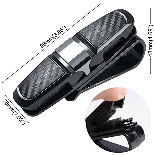 FineGood 2 Pack Glasses Holders for Car Sun Visor, Sunglasses Eyeglasses Mount with Ticket Card Clip - Black