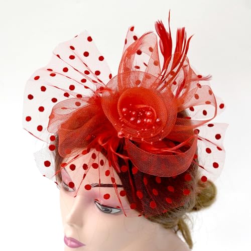 Fascinators Hats 20s 50s Pillbox Hat Cocktail Tea Party for Women Red - color: Red