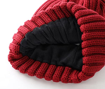 Home Prefer Mens Winter Hat Wool Fleece Lined Knit Beanie Hat Warm Stocking Caps - color: Red