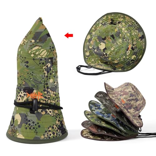 BASSDASH UPF 50+ Water-Resistant Fishing Bucket Hat with Laser Perforated Mesh Adjustable for Men Women Outdoor Hiking - color: Open Terrain Ⅱ