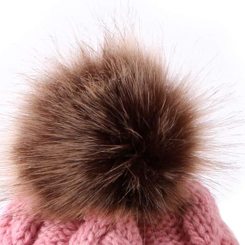 2PCS Parent-Child Knit Hat Family Matching Winter Warmer Hat Mother & Baby Crochet Beanie Ski Cap with Pom - color: Pink