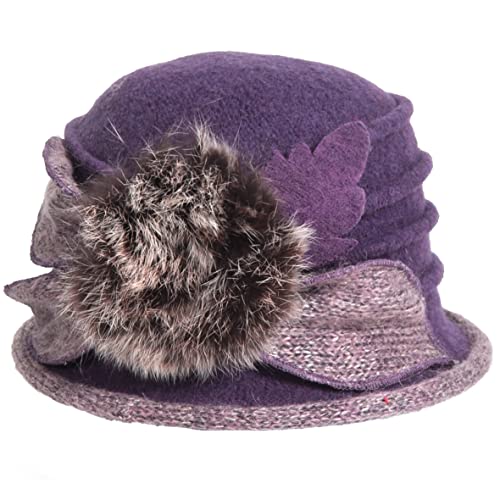Women's Wool Dress Church Cloche Hat Bucket Winter Floral Hat - color: Purple