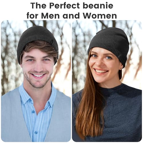 Wool Blend Ribbed Knit Beanie for Men Women, Double Layer Warm Winter Hat Beanies Skull Cap - color: Graphite