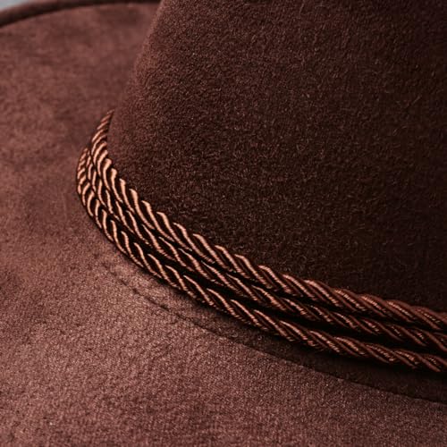 Classic Western Rolled-up Vegan Suede Cowboy Hat - color: Reddish Brown
