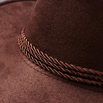 Classic Western Rolled-up Vegan Suede Cowboy Hat - color: Reddish Brown