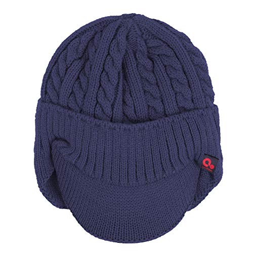 Original One Winter Ear Flap Visor Beanie Lining Hat with Billed Knit Brimmed Cap - color: Blue