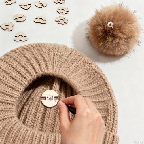 90pcs Pom Poms Buttons for Hats, Poplar Wooden Handmade Keepers Buttons Removable Beanie Button Faux Fur Pom Fastener Holder for Knitting Beanies DIY Crafted Decoration (3 Styles)