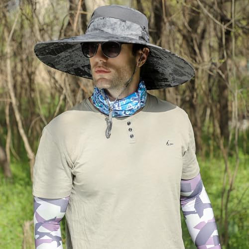 Wide Brim Sun Hat for Men Women UV Protection Bucket Fishing Hats - color: Dark Gray Ink Wash