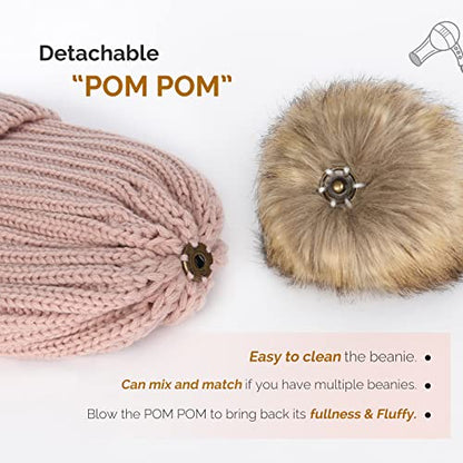 FURTALK Womens Winter Knitted Beanie Hat with Faux Fur Pom Warm Knit Skull Cap Beanie for Women - color: Pink