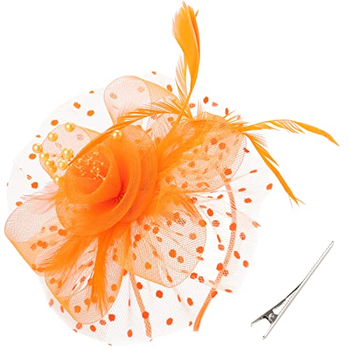 AQOKKA Women Fascinators Hats Flower Fascinators with Headband and Clip Tea Party Headwear for Women and Girls - color: 1 Pc 7" Diameter / Orange