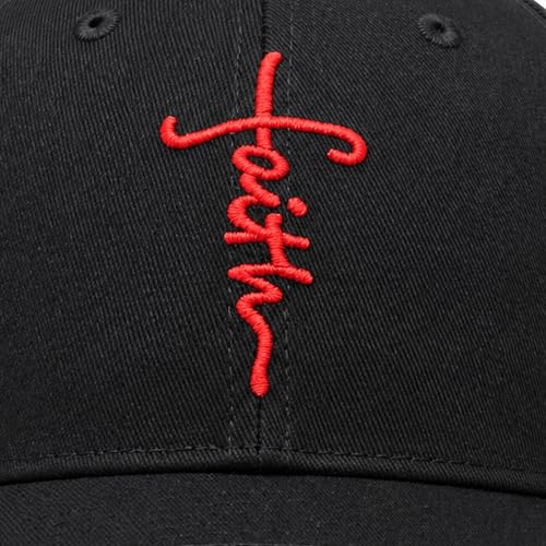 Christian Faith Cross Hats, Embroidered Baseball Caps for Men & Women - color: Black/Red