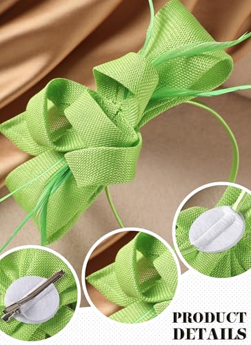 Zinniday Victoria Tea Party Hat - 2025 Bow Derby Attire Hats with Hairpin,1920s 50s Feather Fascinators for Women - color: Sage Green