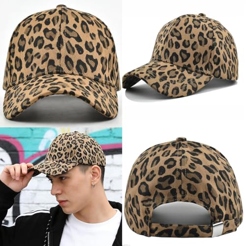 Baseball Hats for Women Men Adjustable Leopard Print Dad Trucker Hat Cotton Sun Protection Caps Sports Golf Medium - color: Dark Khaki -Leopard