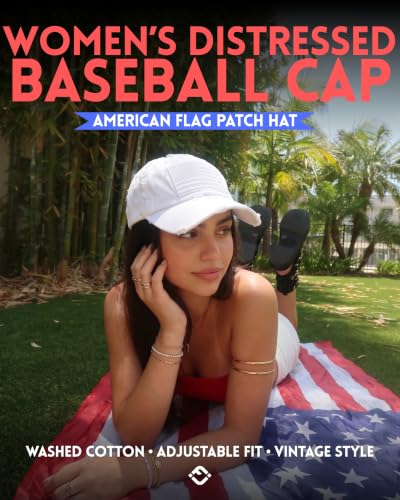 Funky Junque Distressed Baseball Cap, Vintage Embroidered Dad Hat - color: American Flag - White/White Flag