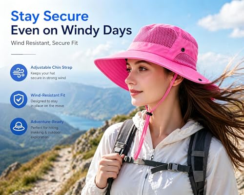 Sun Bucket Hat for Men Women Wide Brim UPF 50+ UV Protection Waterproof - color: Red