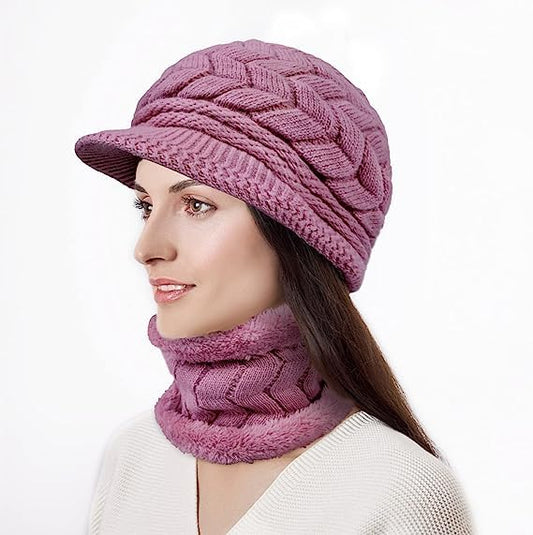 Loritta 3 in 1 Womens Winter Hat Gloves Scarf Set, Warm Hat Mittens - color: Purple