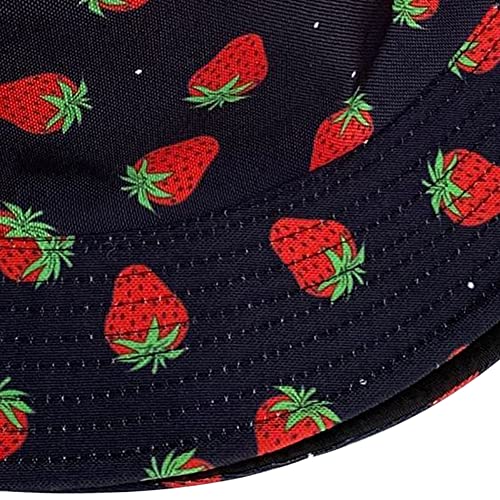 Unisex Bucket Hat Beach Sun Hat Aesthetic Fishing Hat for Men Women Teens, Reversible Double-Side-Wear - color: Strawberry Black