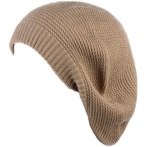 BYOS Chic French Style Lightweight Soft Slouchy Knit Beret Beanie Hat in Solid - color: Dk.beige