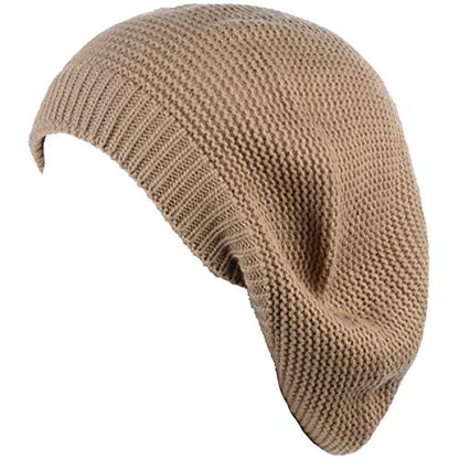 BYOS Chic French Style Lightweight Soft Slouchy Knit Beret Beanie Hat in Solid - color: 2-pack Dk.beige & Black