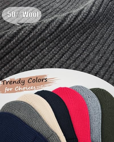 Wool Beanie for Men Women, Seamless Knit Cuffed Warm Winter Hats - color: 1pcs-dark Gray