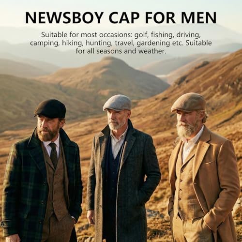 meioro Men's Faux Linen Newsboy Cap Adjustable Woven Texture Flat Cap Gatsby Hat Cabbie Ivy Newsboy Hats Driving Fishing Hat - color: Black