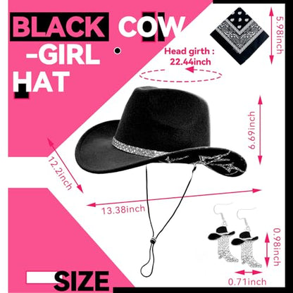 SHENYI Cowgirl Hat and Bandana and Heart Sunglasses Glitter Rhinestone Star Cowboy Hat Western Sparkly Hats for Women Men - color: Cowgirl Black