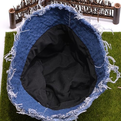 Cotton Denim Distressed Bucket Hat, Sun Hat, Hat for Men and Women - color: Yflm