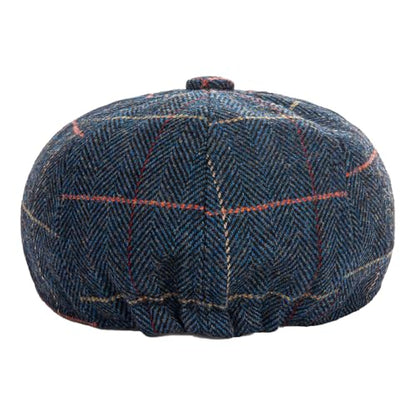 Men's Wool Newsboy Cap 8-Panel Tweed Taxi Hat Herringbone Gatsby Flat Hats - color: C-navy Blue
