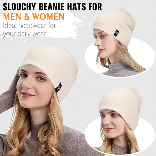 YANIKY Slouchy Beanie for Women, Mens Soft Cotton Beanie Hat, Double Layer Windproof Skull Cap for All Seasons - color: White