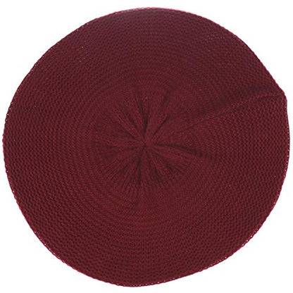 BYOS Chic French Style Lightweight Soft Slouchy Knit Beret Beanie Hat in Solid - color: Red Wine