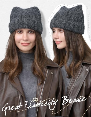 fauson Winter Hats for Women - Knitted Thermal Beanie for Women Skull Cap Womens Winter Hat Valentines Day Gifts for Her - color: Grey