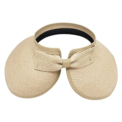 DOOVID Womens Summer Straw Hats Wide Brim Sun Hat UV Protection Visor Foldable Beach Hat for Women - color: Beige