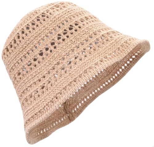 Women's Beach Bucket Hat Fisherman Cap Hollow Mesh Lightweight Breathable Sun Hat for Summer - color: Single Layer Khaki