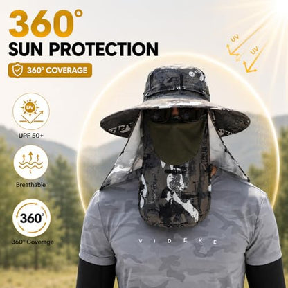 Men Women Safari Bucket Fishing Sun Hats Face Cover Neck Flap - color: Armygreen Graffiti