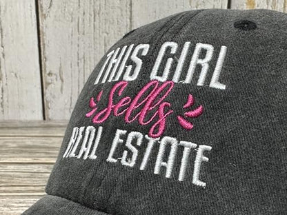 Embroidered Baseball Caps for Men and Women - color: This Girl Sells Real Estate (Washed Black)