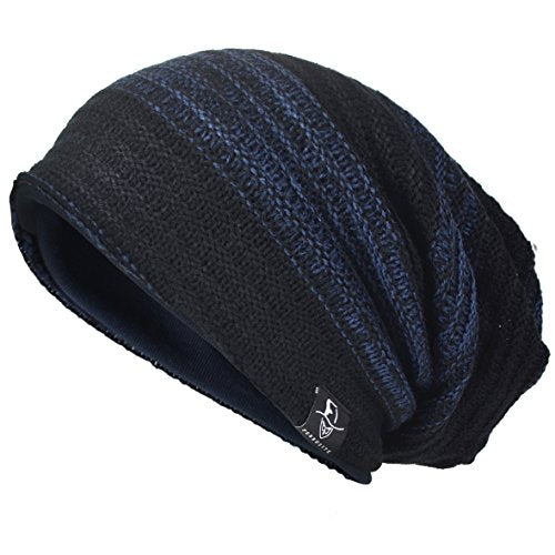 VECRY Mens Slouchy Beanie Knit Skull Cap Long Baggy Hip-hop Winter Summer Hat B305 - color: Retro-black&navy, size: Large