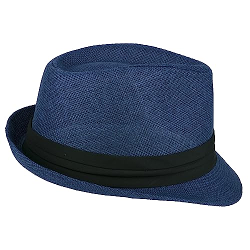 Gelante Summer Fedora Panama Straw Hats with Black Band - color: Navy, size: Large-X-Large