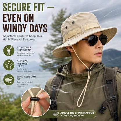 Taeku Sun Hat, Unisex Wide Brim Bucket Hat Sun Protection Cap Breathable Boonie Hat for Fishing Hiking Gardening Safari - color: Beige