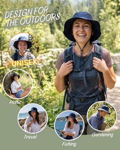 Water-Resistant UPF 50+ Sun Bucket Hat Packable Brimmed for Women Men - color: Navy Blue