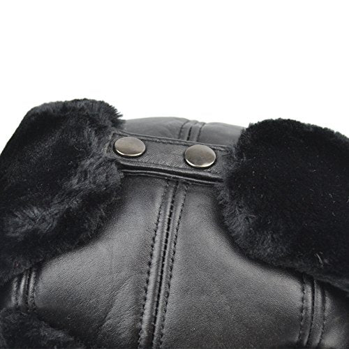 Trapper Trooper Leather Hat Windproof Warm Ear Flaps Skiing Hat - size: Large