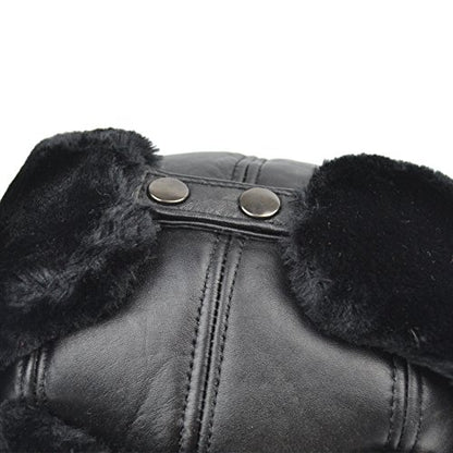 Trapper Trooper Leather Hat Windproof Warm Ear Flaps Skiing Hat - size: Large