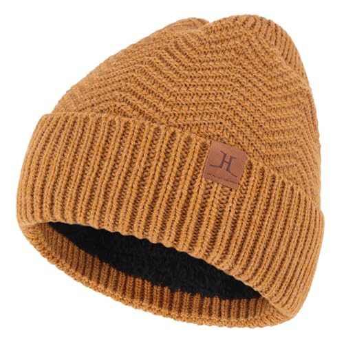 FZ FANTASTIC ZONE Winter Beanie Hats for Men Warm Knit Snow Ski Hat Skull Cap with Thick Fleece Lined Mens Gifts - color: Brown