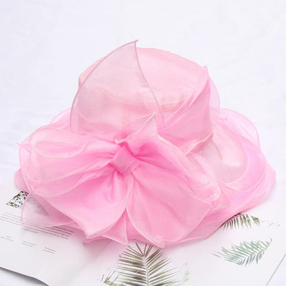 Women's Kentucky Derby Church Dress Hat Wide Brim Leaf Flower Bridal Shower Hat - color: S6-pink