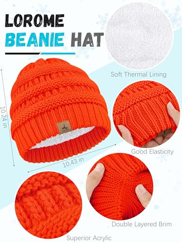 LOROME Winter Beanie Hat Scarf Gloves, Warm Fleece Knit Neck Scarf Set Gift - color: Fluorescent Orange