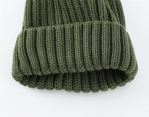 Connectyle Women's Rib Knit Cuffed Beanie Hat Stretch Acrylic Winter Hat Thick Warm Snow Ski Cap - color: Army Green