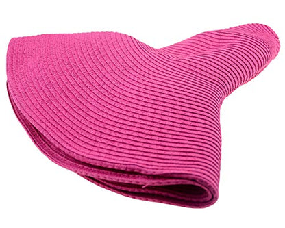 Wide Brim Roll-up Big Beautiful Solid Color Floppy Hat - color: Hot Pink