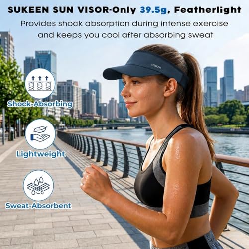 Sukeen Stretchy Sport Sun Visor Hat for Women Men Moisture-Wicking Foldable - color: Blue
