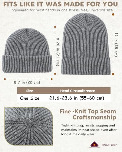 Home Prefer Rib Knit Beanie Hat for Men and Women Cuffed Beanie Winter Hat - color: Light Grey