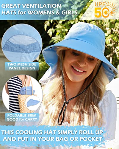 Tirrinia Wide Brim Sun Hat with Neck Flap for Men & Women - color: #Blue