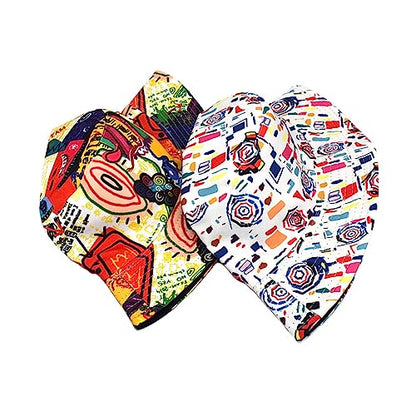 Unisex Print Bucket Hat Sun Hat for Women Men,Reversible Cotton Summer Beach Hat Fisherman Hat - color: Colorful Graffiti
